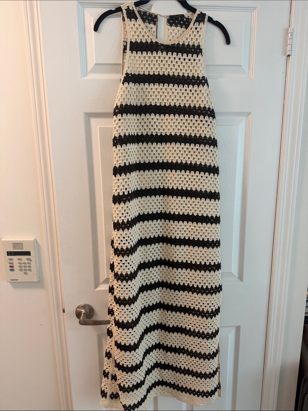 Striped Crochet Maxi Skirt in Black and Cream